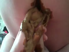 Pink dick of a guy got covered with a bitch's wet shit